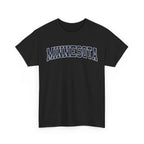 Black t-shirt with 'MINNESOTA' text on a white background