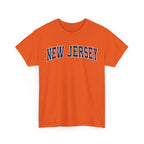 Orange t-shirt with 'NEW JERSEY' text on a white background