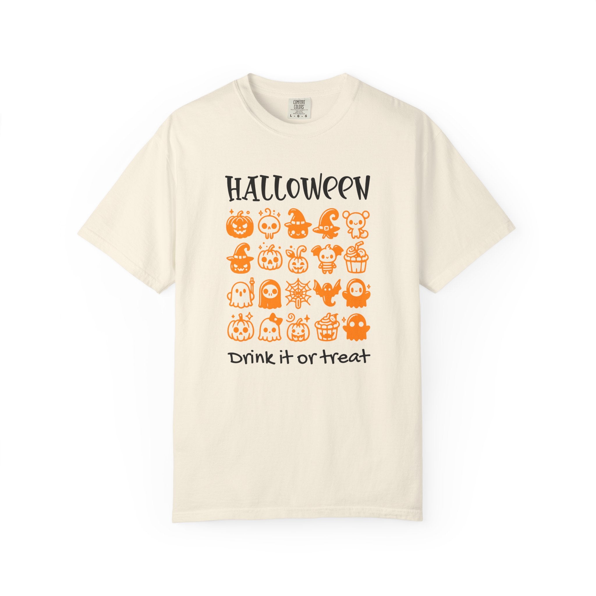 Drink It or Treat Halloween T-Shirt: Spooky Fun Graphic Tee with 25 Icon Design - Ivory / S - T-Shirt