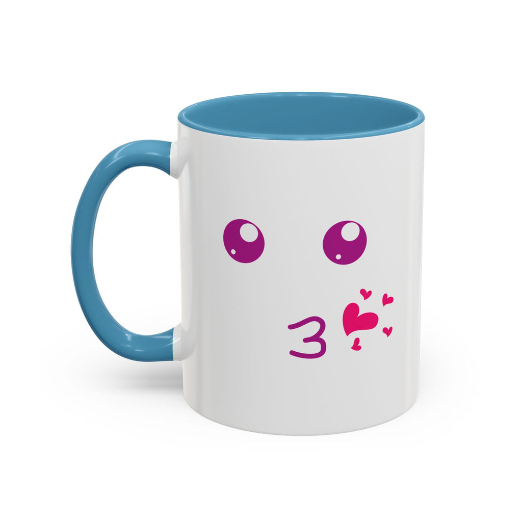 Cute Kiss Smiley Face Mug | XOXO Coffee Cup - 11oz / Light Blue