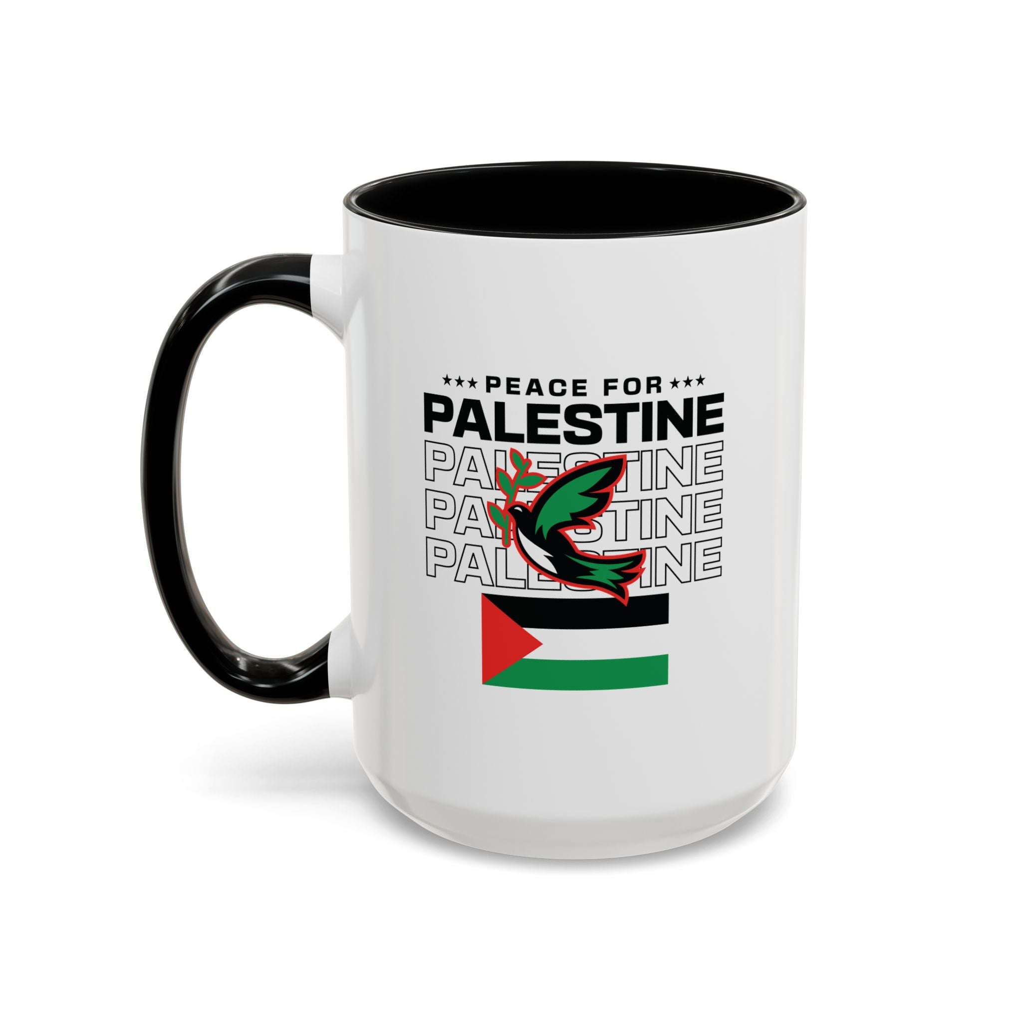 Peace for Palestine Accent Coffee Mug - 15oz / Black