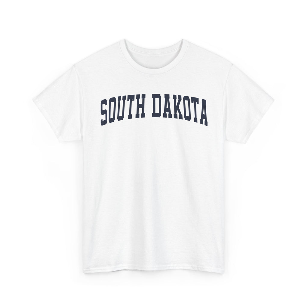 White t-shirt with 'South Dakota' text on a white background