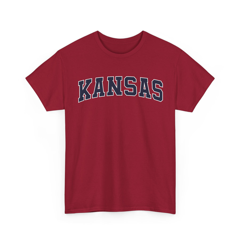 Red t-shirt with 'KANSAS' text on a white background