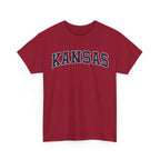 Red t-shirt with 'KANSAS' text on a white background