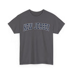 Charcoal t-shirt with 'NEW JERSEY' text on a white background