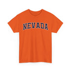 Orange t-shirt with 'NEVADA' printed on it against a white background