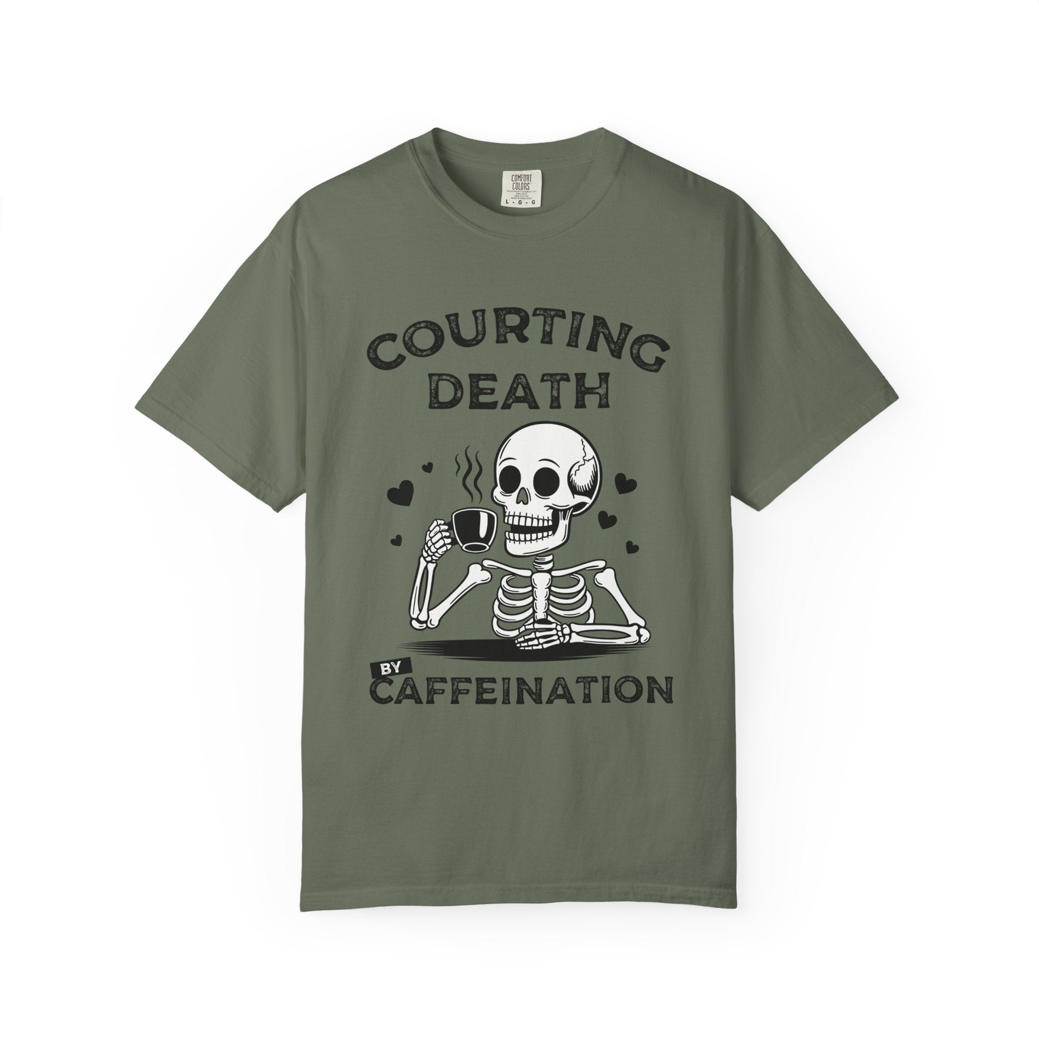 Coffee Skeleton Shirt | Humorous Caffeine Addict Tee - Moss / S - T-Shirt