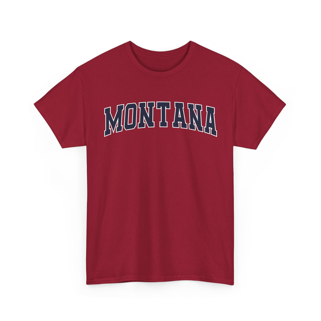 Red t-shirt with 'MONTANA' printed on it against a white background