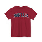Red t-shirt with 'MONTANA' printed on it against a white background