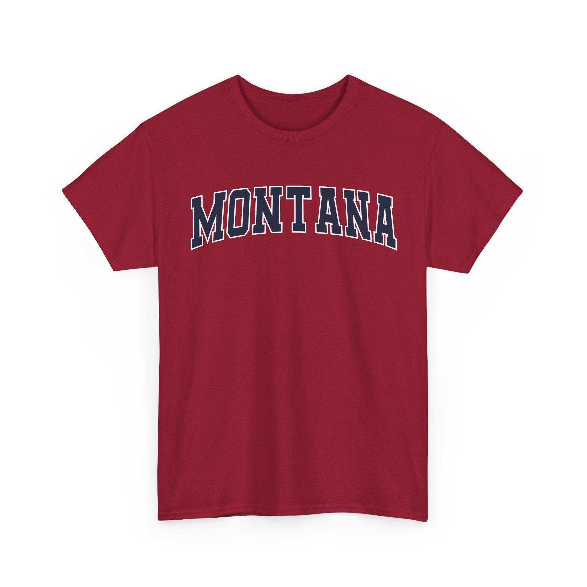 Red t-shirt with 'MONTANA' printed on it against a white background