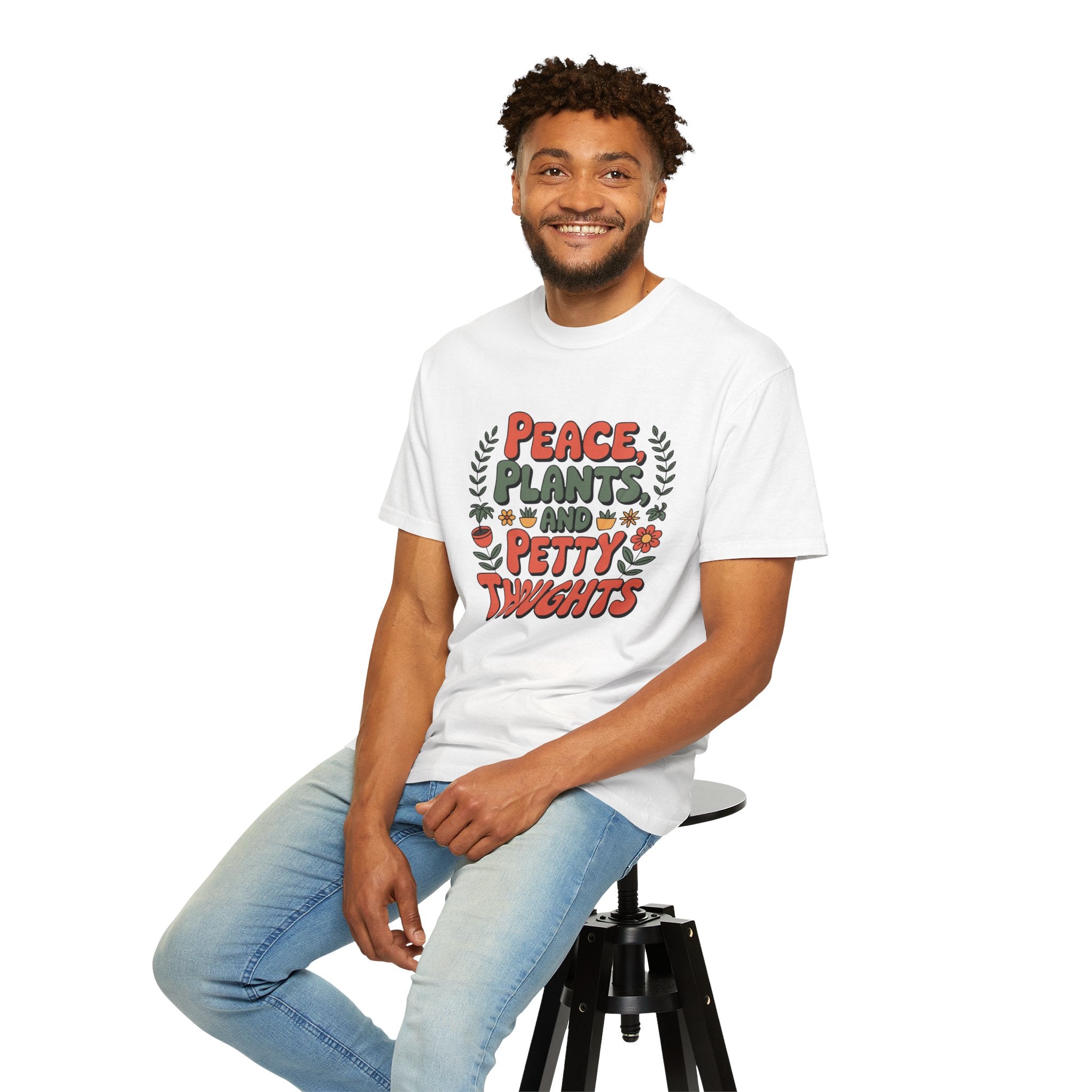 ’Peace Plants & Petty Thoughts’ T-Shirt | Funny Plant Graphic Quote Tee