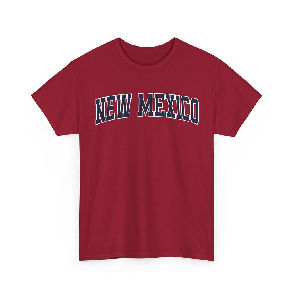 Red t-shirt with 'NEW MEXICO' text on a white background