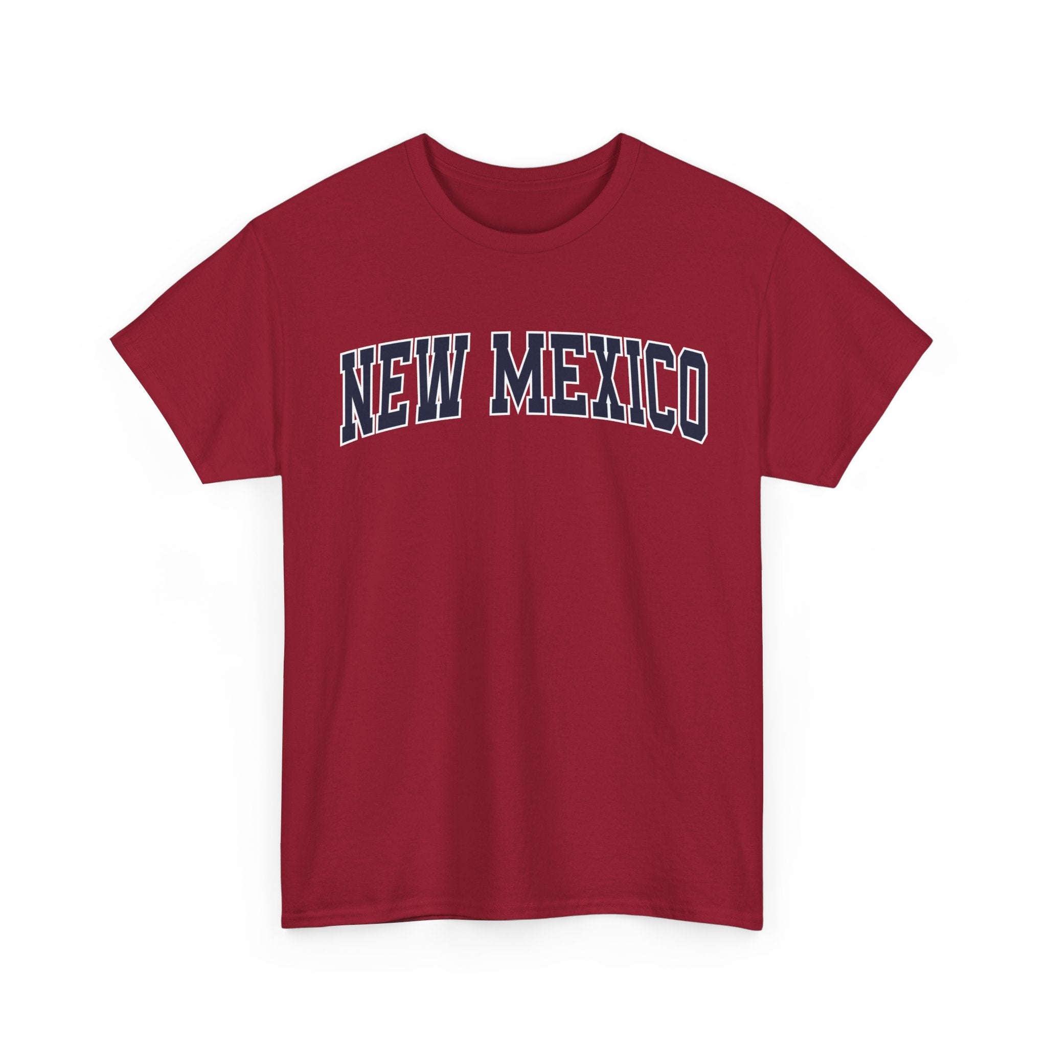 Red t-shirt with 'NEW MEXICO' text on a white background