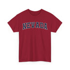 Red t-shirt with 'NEVADA' printed on it against a white background