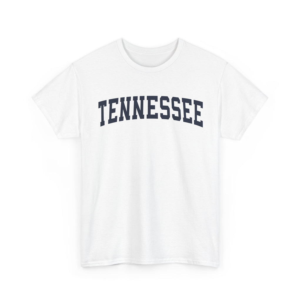 White t-shirt with 'TENNESSEE' printed on it against a white background