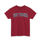 Red t-shirt with 'West Virginia' text on a white background