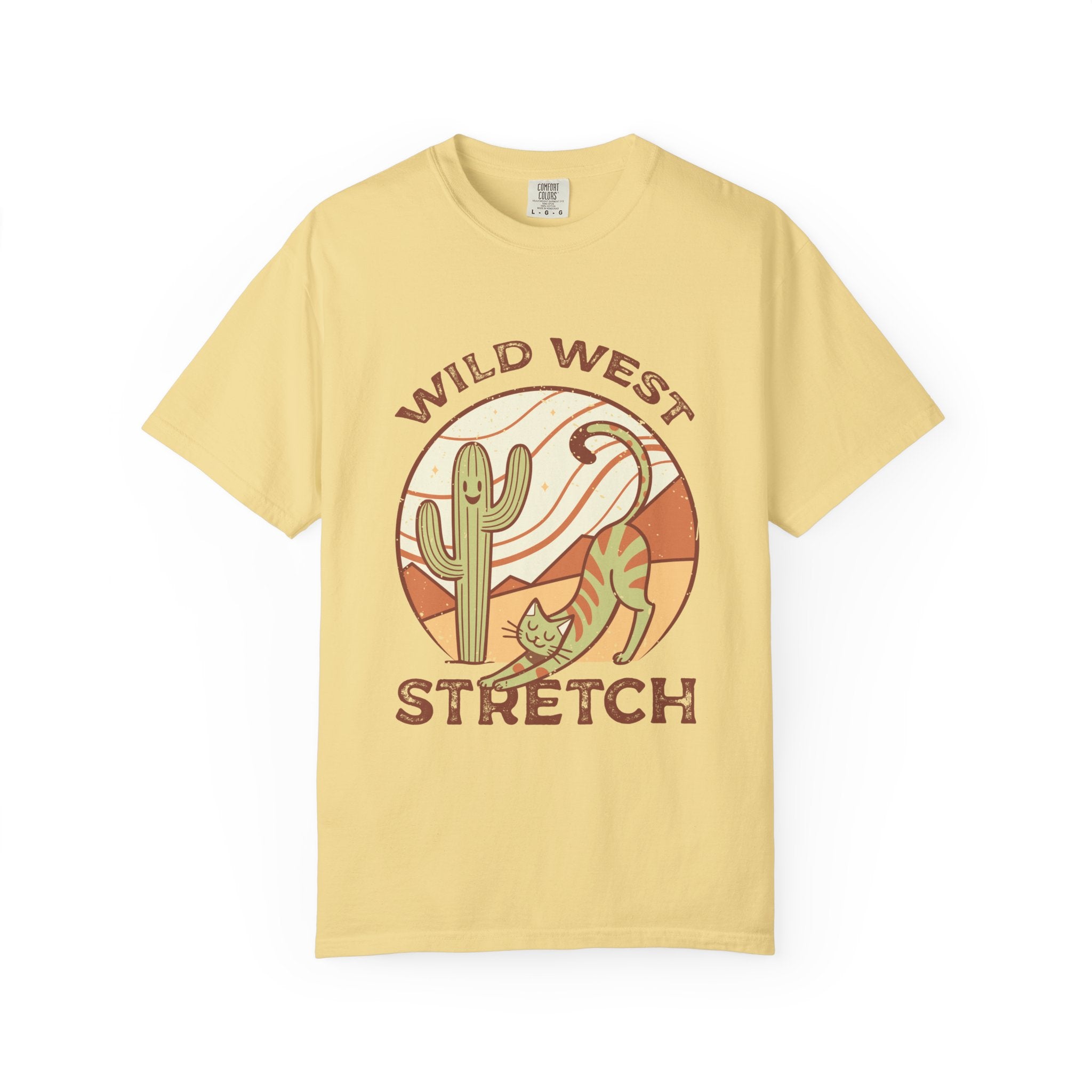 Cat Cowboy Yoga T-Shirt | Wild West Adventure Graphic Tee - Butter / S