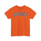 Orange t-shirt with 'SOUTH DAKOTA' text on a white background