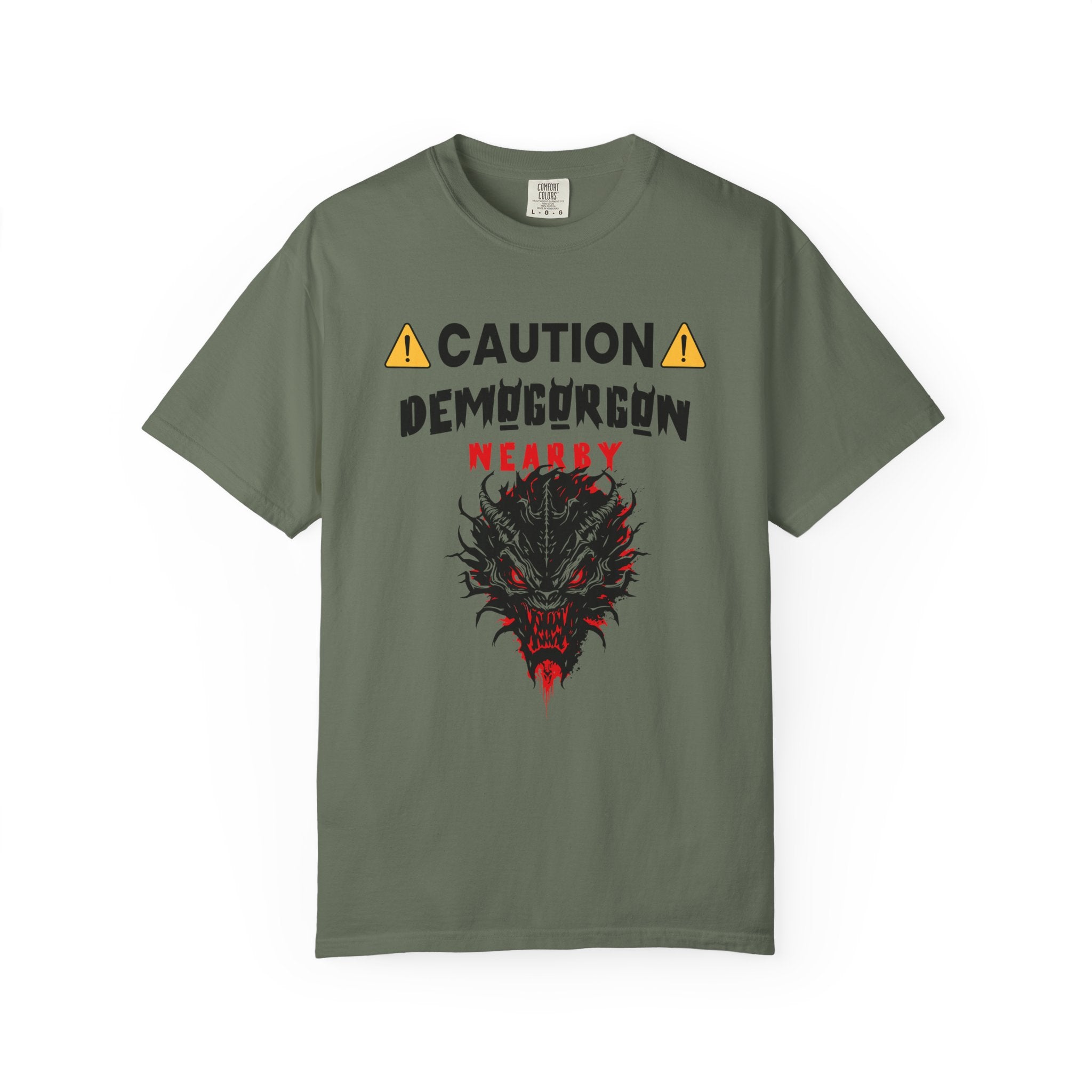 ⚠️ Caution: Demogorgon Nearby T-Shirt - Moss / S - T-Shirt