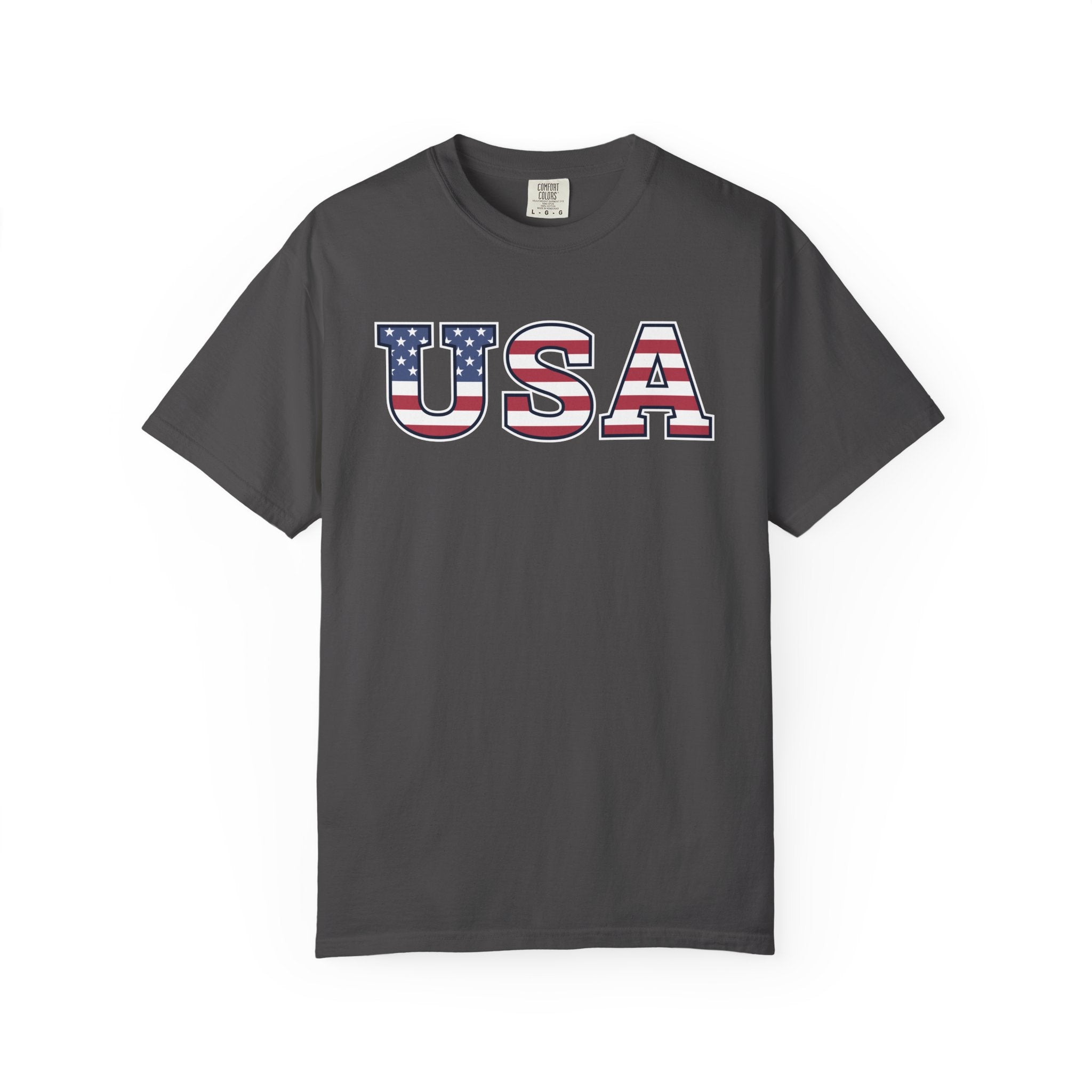 USA Typography Patriotic T-Shirt - Graphite / S