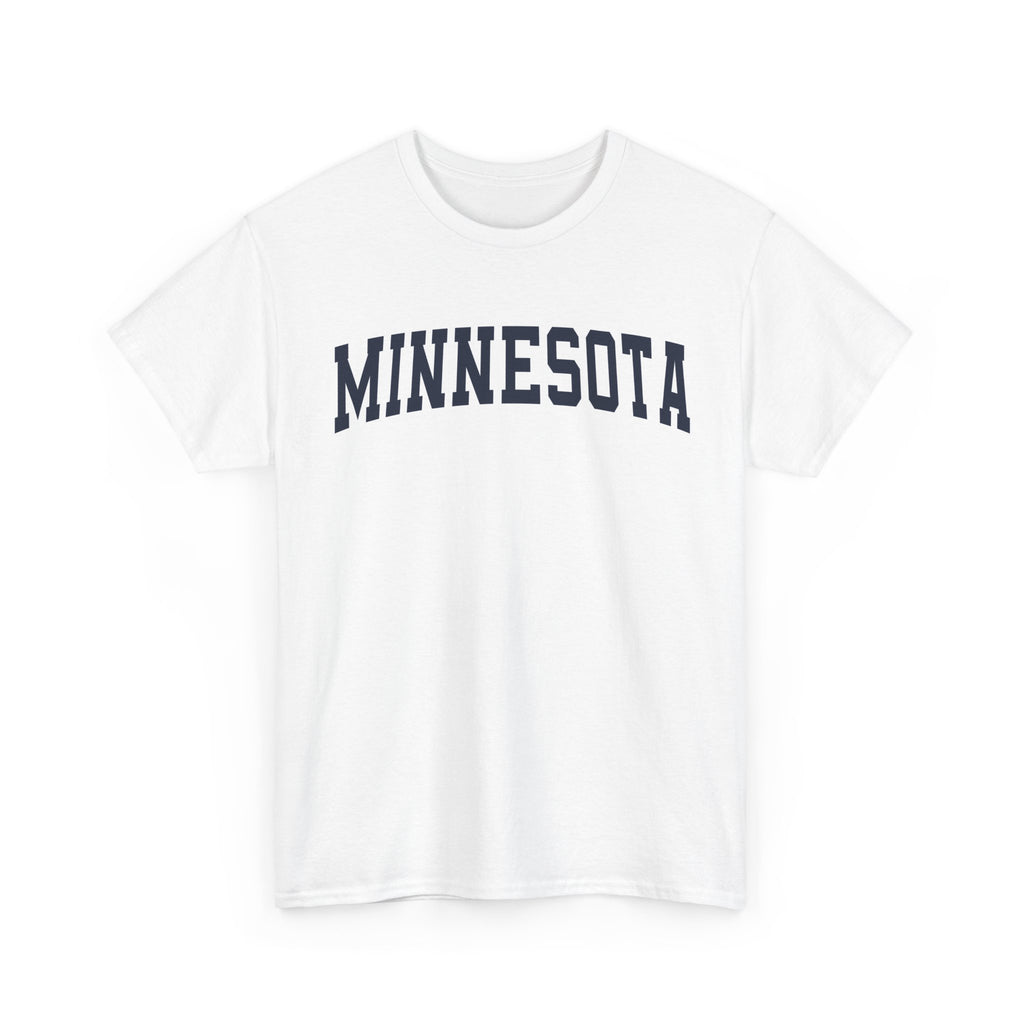 White t-shirt with 'MINNESOTA' text on a white background