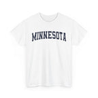White t-shirt with 'MINNESOTA' text on a white background
