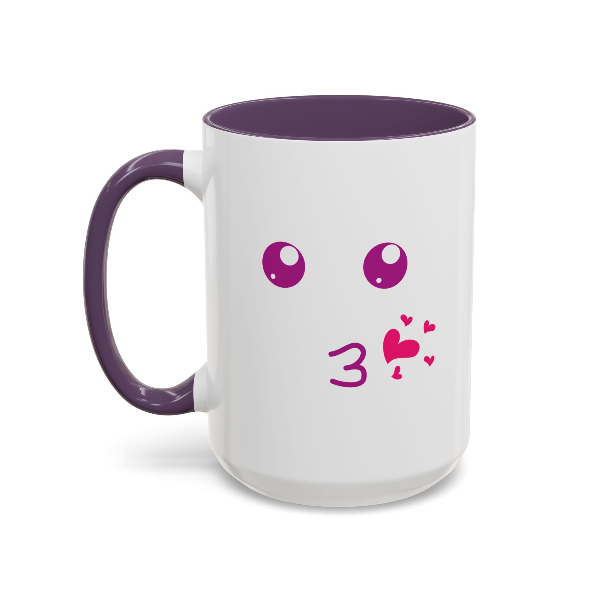 Cute Kiss Smiley Face Mug | XOXO Coffee Cup - 15oz / Purple