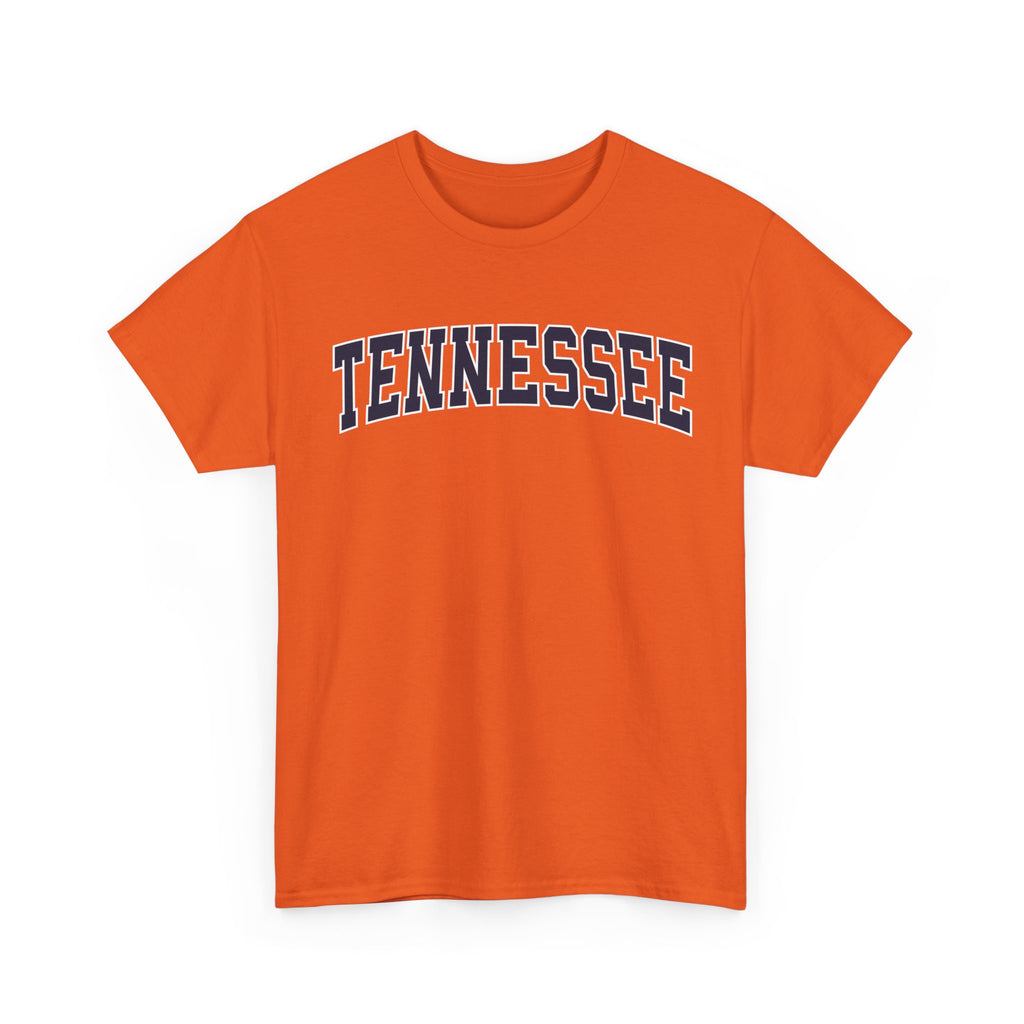 Orange t-shirt with 'TENNESSEE' printed on it against a white background