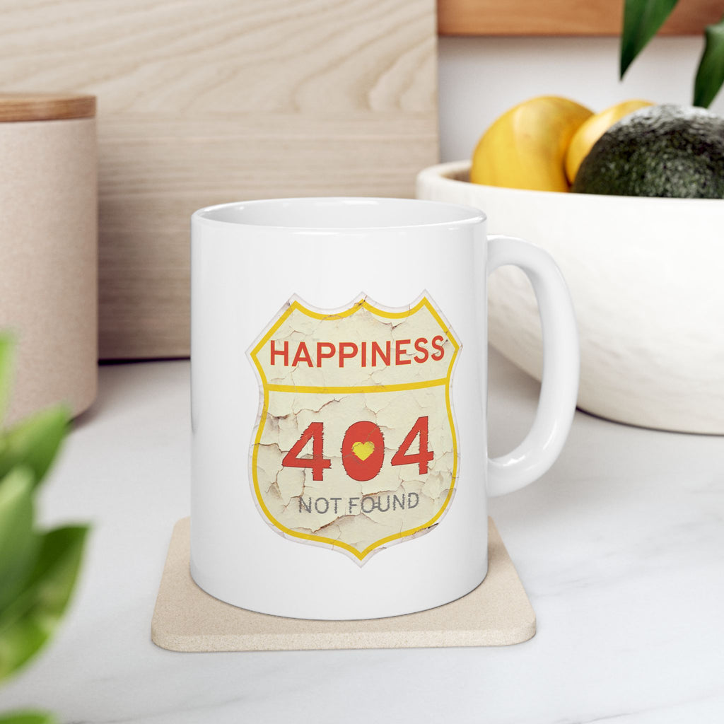 Vintage ’Happiness 404 Not Found’ Ceramic Mug 11oz & 15oz