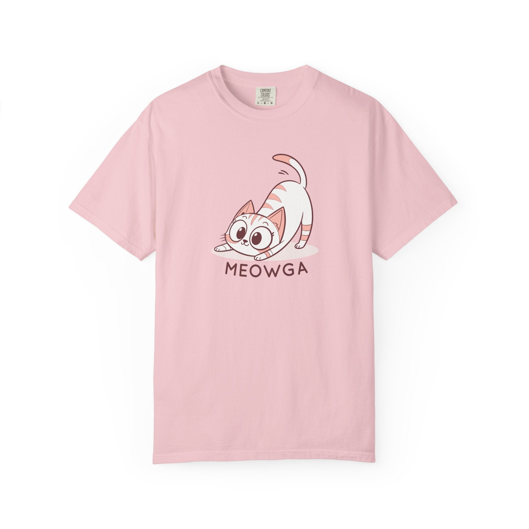 ’Meowga’ Cat Yoga T-Shirt | Cute Kitten Stretch Pose Graphic Tee - Blossom / S