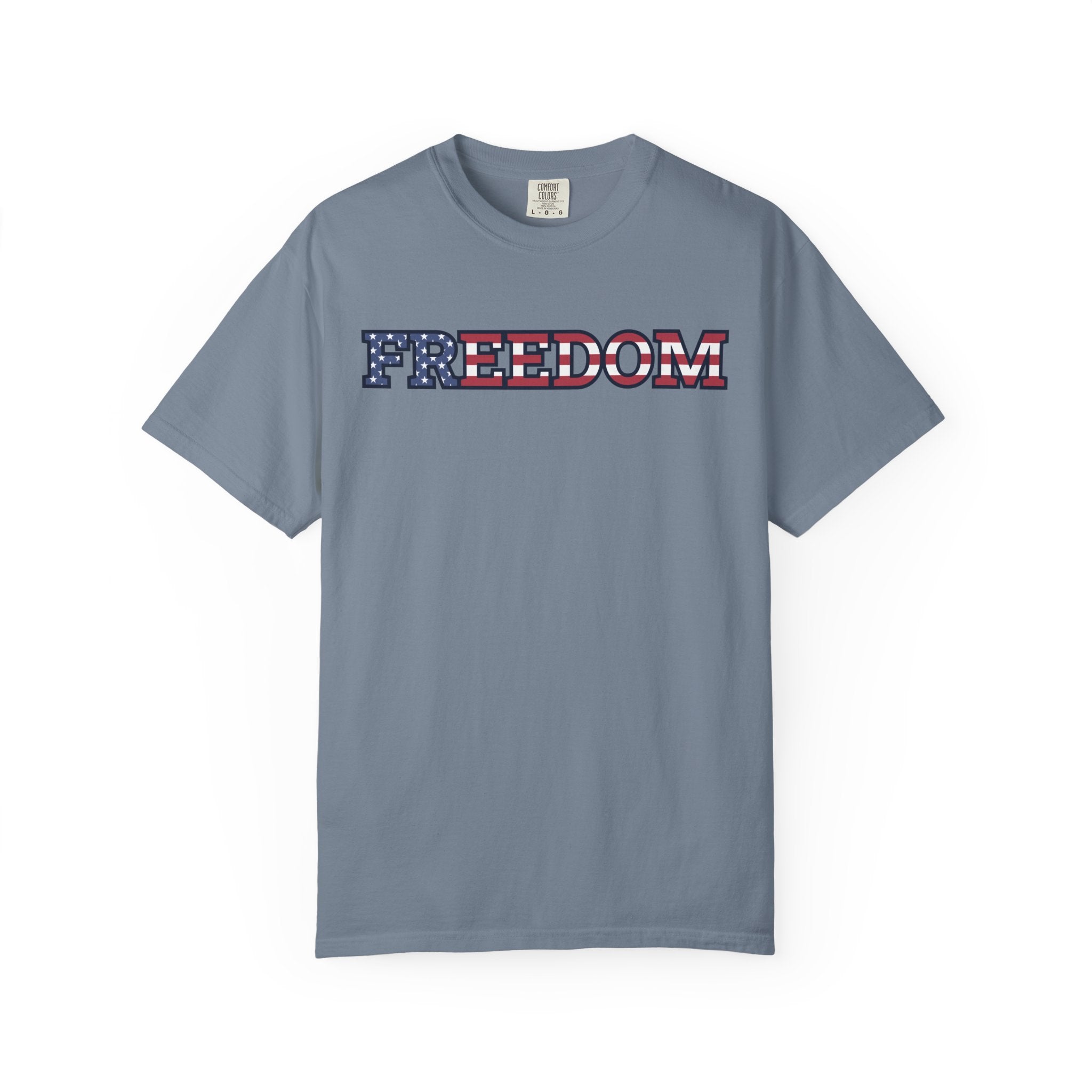 Freedom Flag Typography T-Shirt - Blue Jean / S