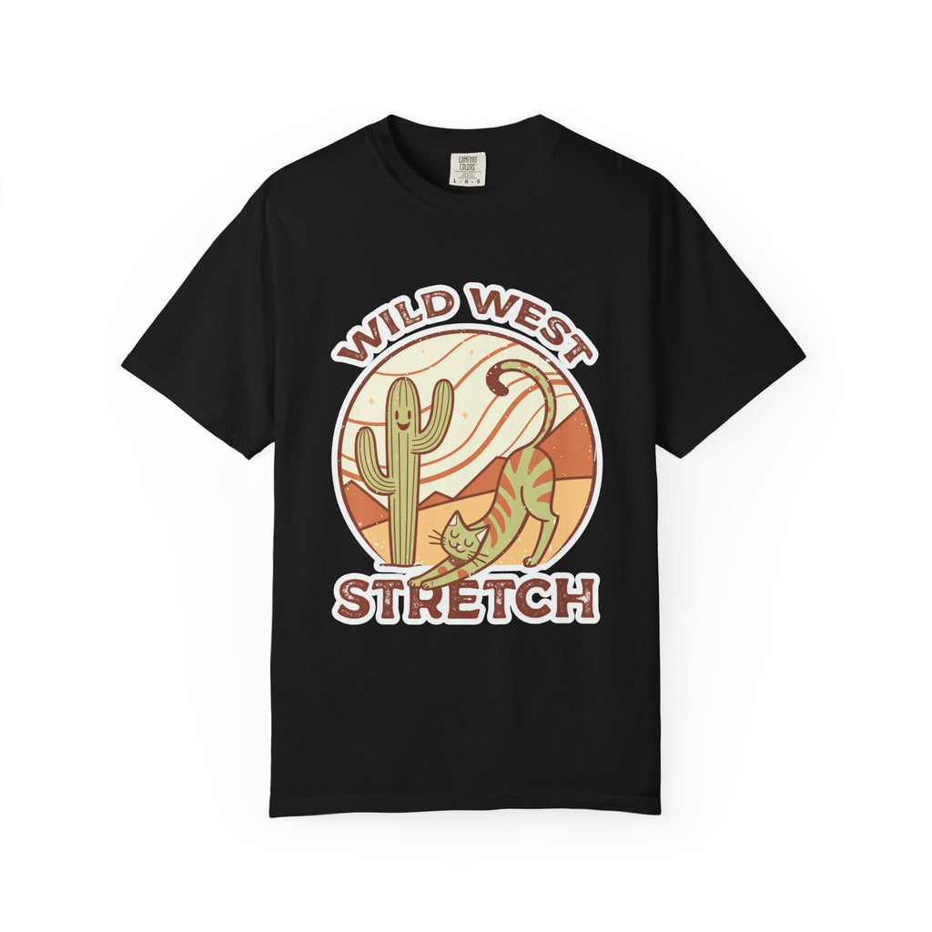 Cat Cowboy Yoga T-Shirt | Wild West Adventure Graphic Tee - Black / S