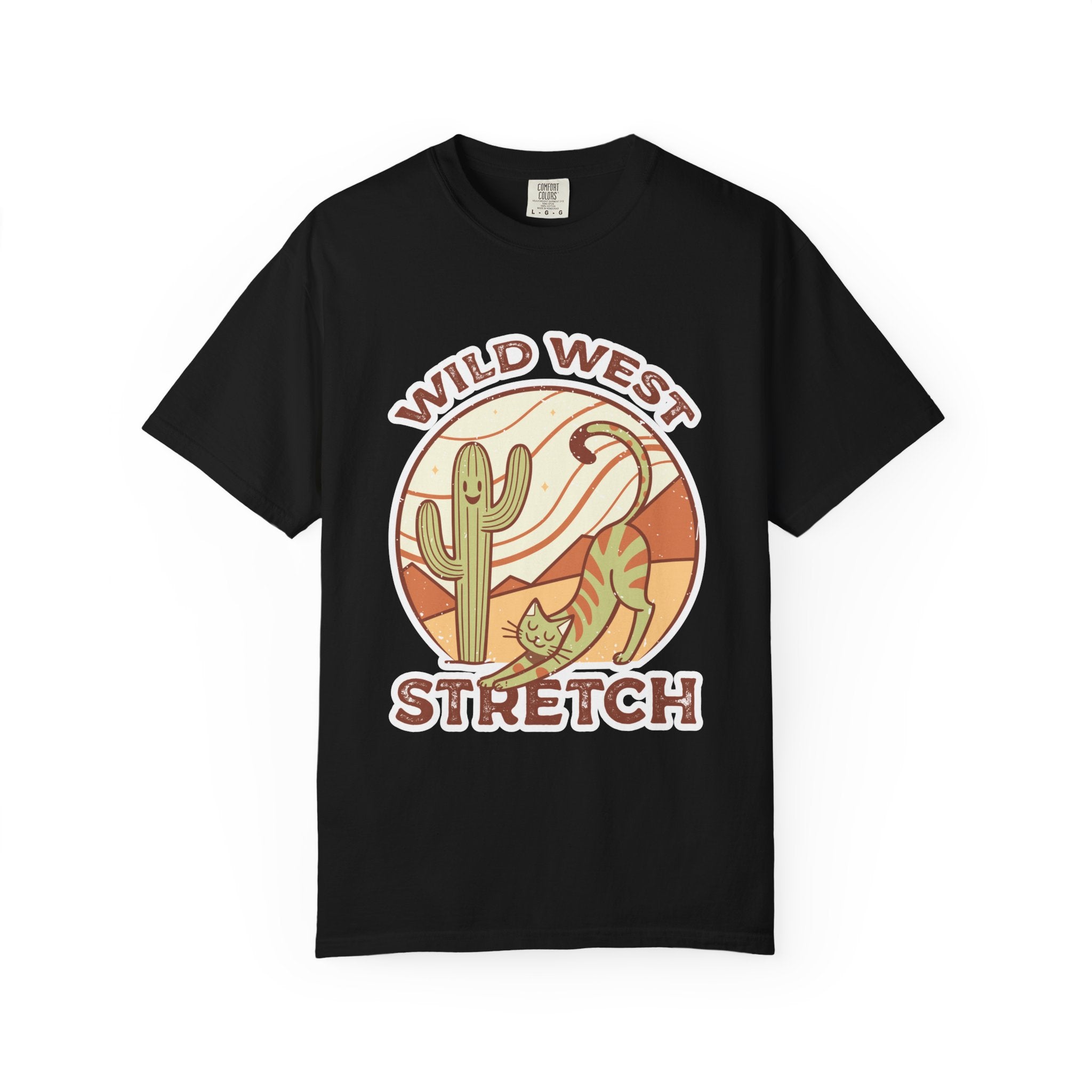 Cat Cowboy Yoga T-Shirt | Wild West Adventure Graphic Tee - Black / S