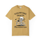 Coffee Skeleton Shirt | Humorous Caffeine Addict Tee - Mustard / S - T-Shirt