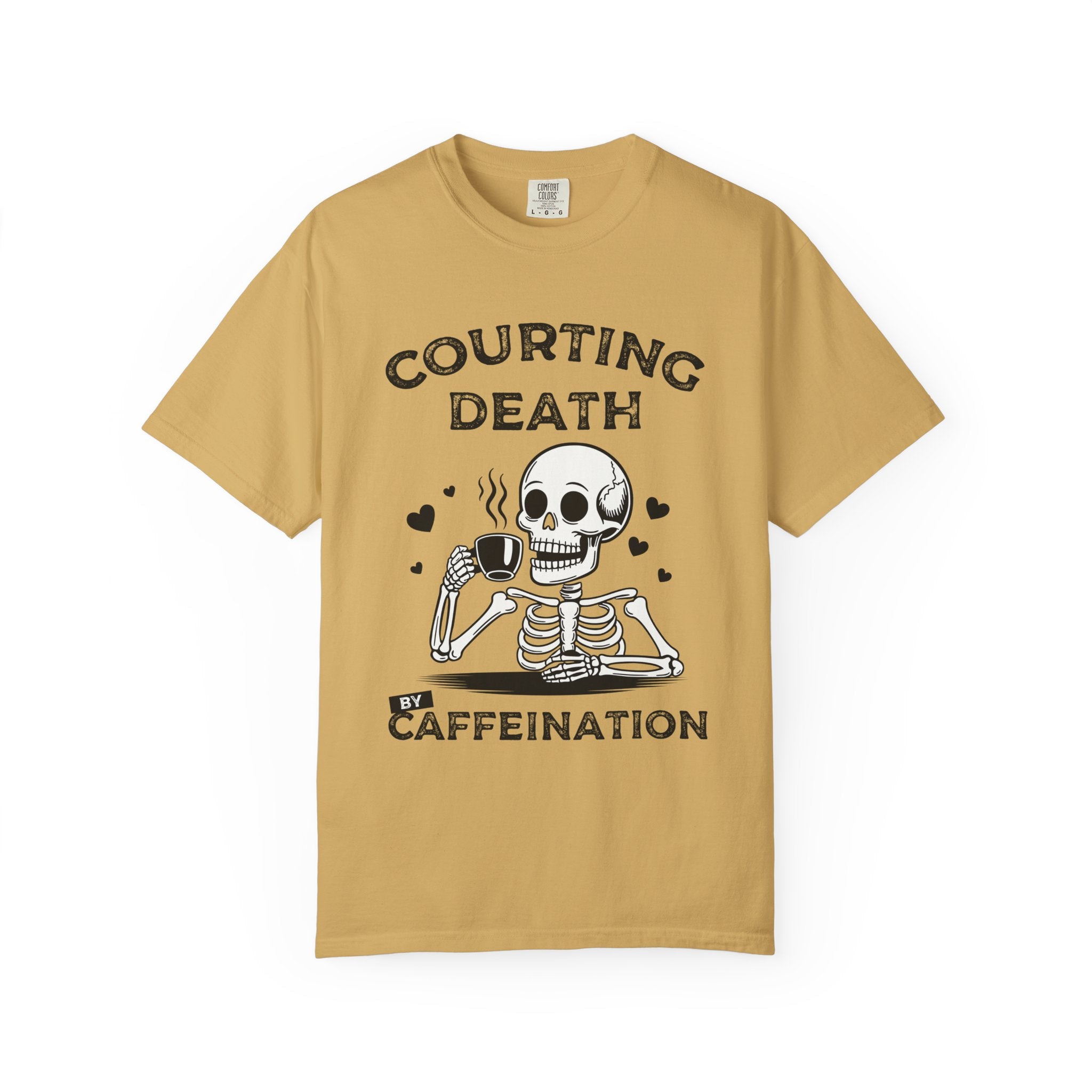 Coffee Skeleton Shirt | Humorous Caffeine Addict Tee - Mustard / S - T-Shirt