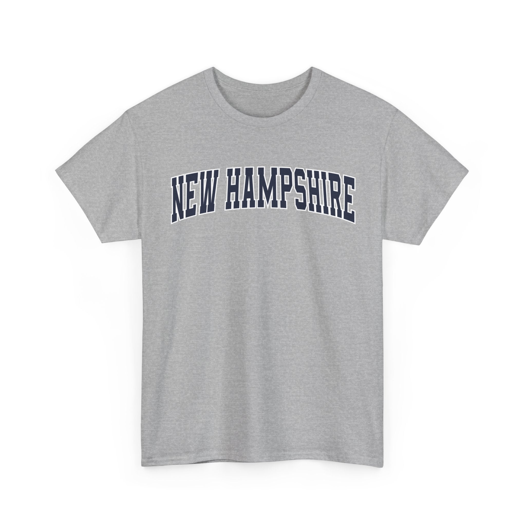 Gray t-shirt with 'NEW HAMPSHIRE' text on a white background