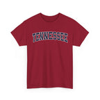 Red t-shirt with 'TENNESSEE' printed on it against a white background