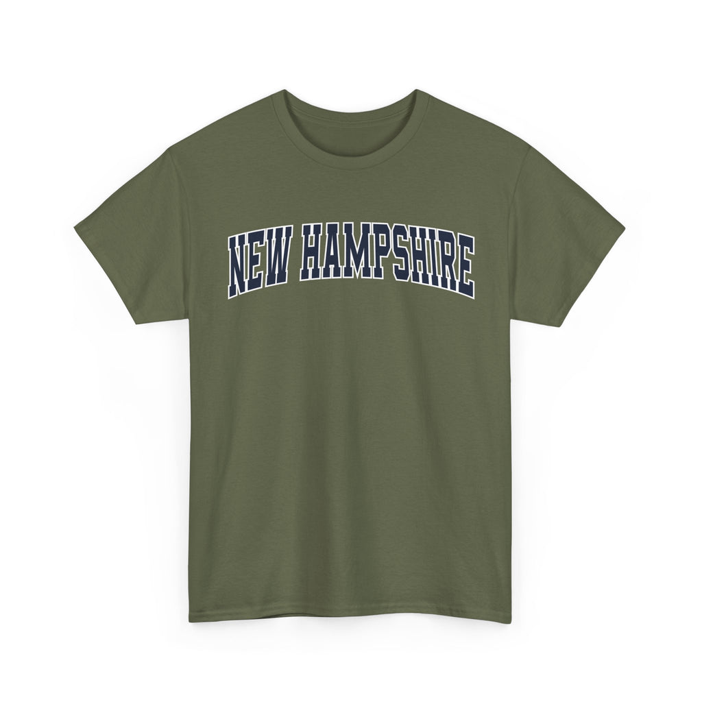 Green t-shirt with 'NEW HAMPSHIRE' text on a white background