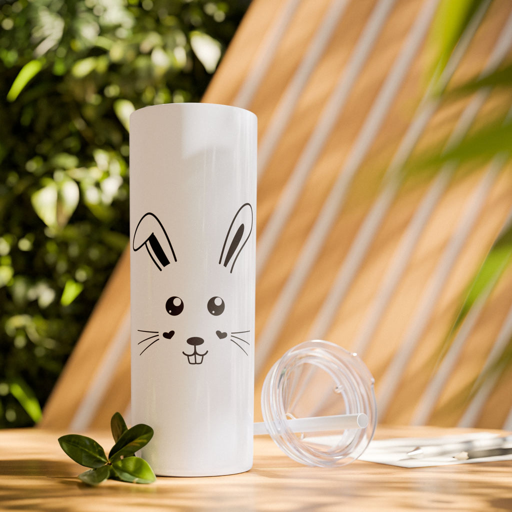 Cute Bunny Skinny Tumbler 20oz with Straw - Glossy / Glitter Iceberg / 20oz - Mug