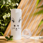 Cute Bunny Skinny Tumbler 20oz with Straw - Glossy / Glitter Iceberg / 20oz - Mug