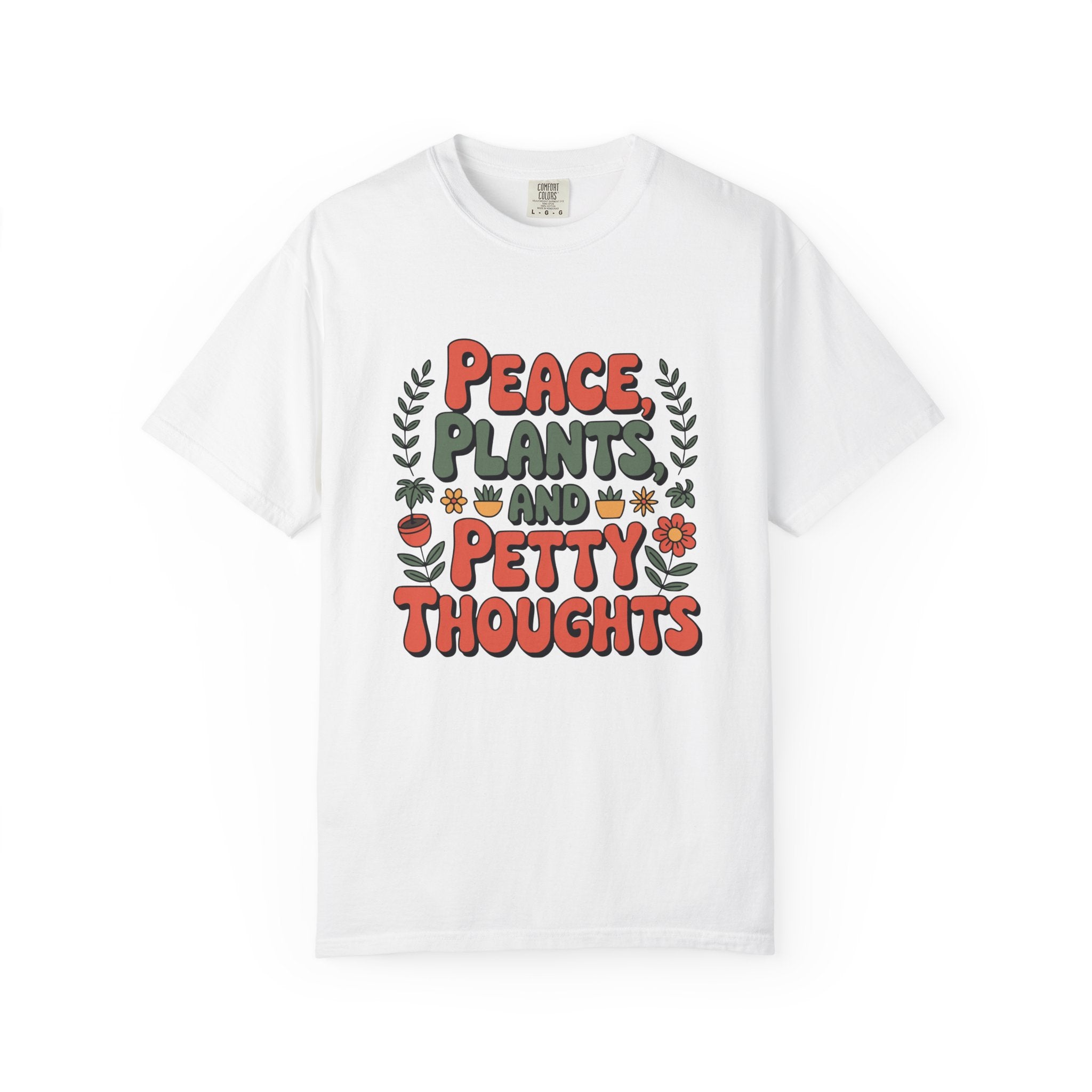 ’Peace Plants & Petty Thoughts’ T-Shirt | Funny Plant Graphic Quote Tee - White / S