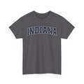 Charcoal t-shirt with 'INDIANA' text on a white background