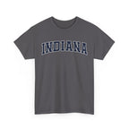 Charcoal t-shirt with 'INDIANA' text on a white background