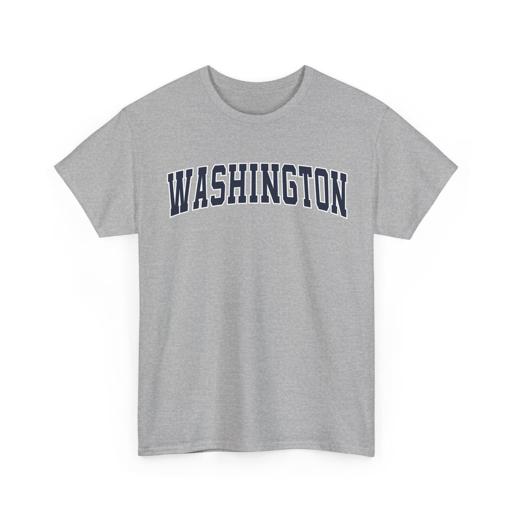 Gray t-shirt with 'WASHINGTON' printed on a white background