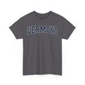 Gray t-shirt with 'VERMONT' printed on a white background