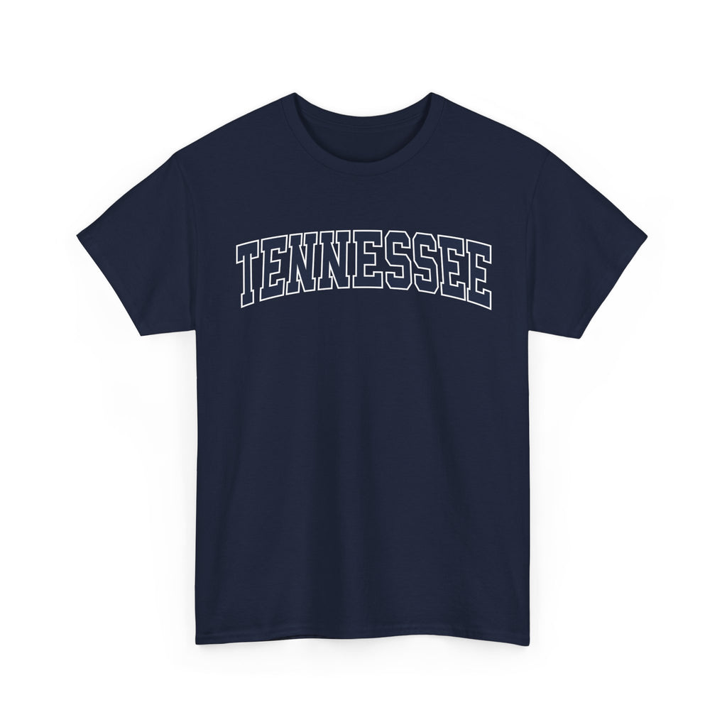 Navy blue t-shirt with 'TENNESSEE' printed on a white background