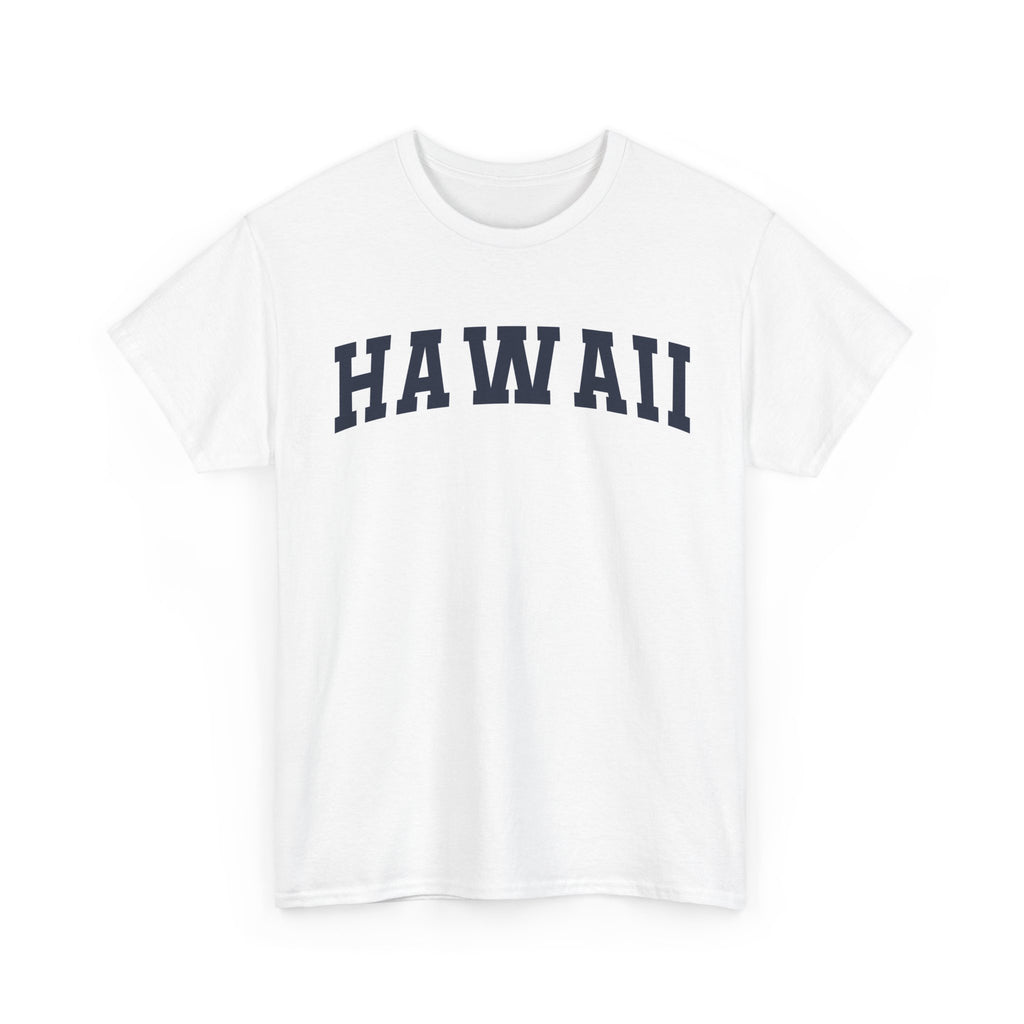 White t-shirt with 'HAWAII' text on a white background
