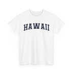 White t-shirt with 'HAWAII' text on a white background
