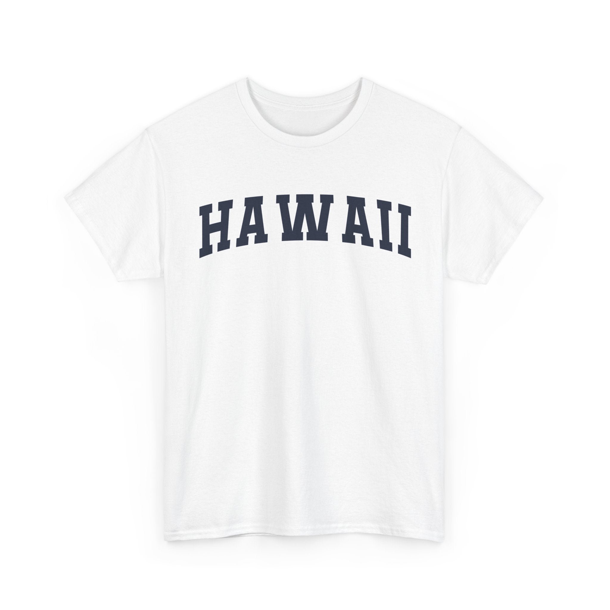 White t-shirt with 'HAWAII' text on a white background