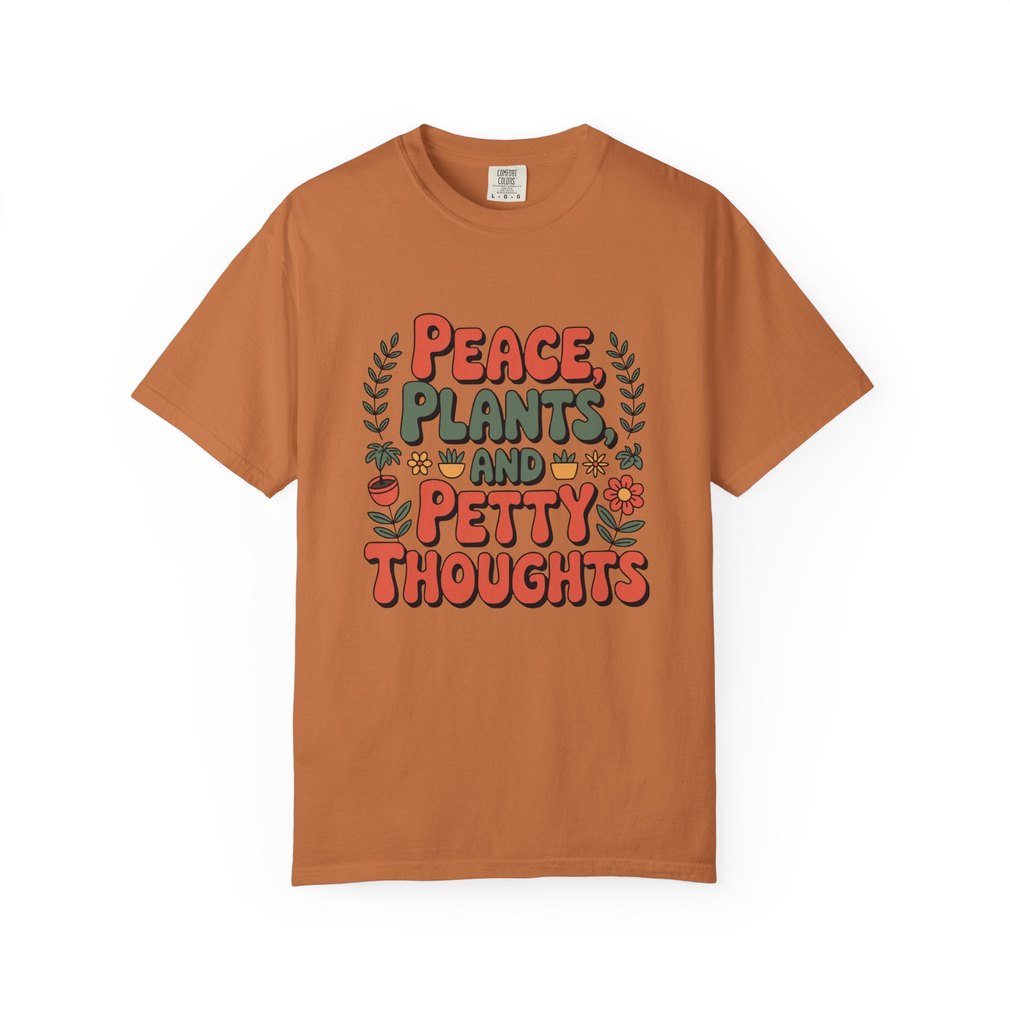 ’Peace Plants & Petty Thoughts’ T-Shirt | Funny Plant Graphic Quote Tee - Yam / S